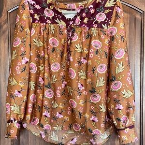 LOFT Floral Brown and Pink Women's Top